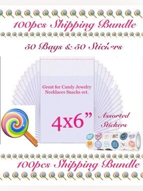 100pcs  Shipping Bundle ~New~ 
50ct 4” x 6” Bags & 50ct Thank You Stickers 🍭🆕🍭